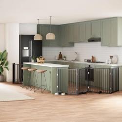 Barri&egrave;re pour chien porte pliable 10panneaux noir bois peuplier