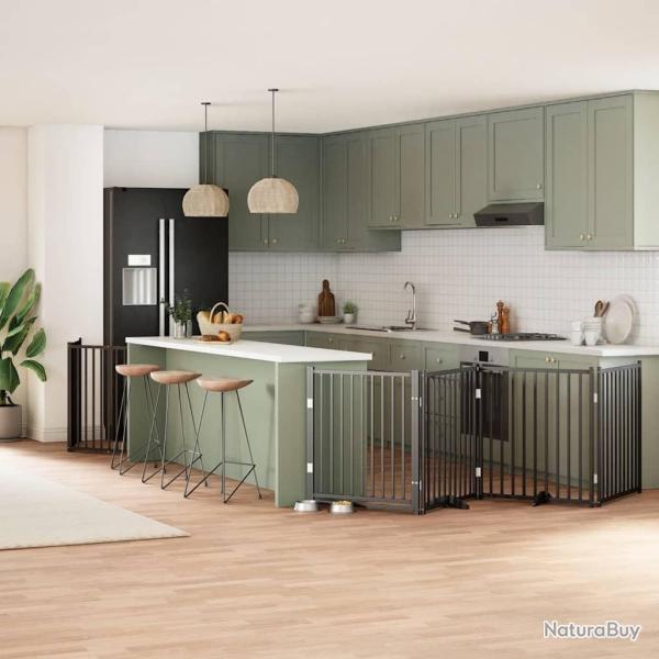 Barri�re pour chien porte pliable 10panneaux noir bois peuplier