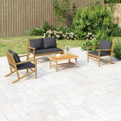 Salon de jardin 4 pcs avec coussins gris fonc&eacute; bambou