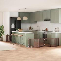 Barri&egrave;re pour chien porte pliable 10 panneaux bois de peuplier