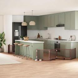 Barri&egrave;re pour chien avec porte pliable 6 panneaux bois peuplier