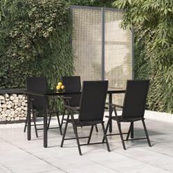 Ensemble &agrave; manger de jardin 5 pcs Noir R&eacute;sine tress&eacute;e