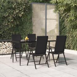 Ensemble &agrave; manger de jardin 5 pcs Noir R&eacute;sine tress&eacute;e
