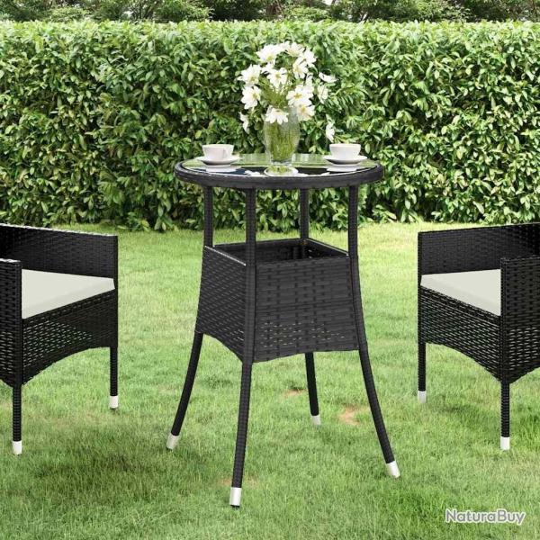 Table de jardin �60x75 cm Verre tremp�/r�sine tress�e Noir