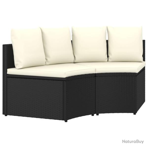 Canap�s de jardin 2 pcs avec coussins R�sine tress�e Noir