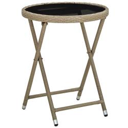Table &agrave; th&eacute; Beige 60 cm R&eacute;sine tress&eacute;e et verre tremp&eacute;