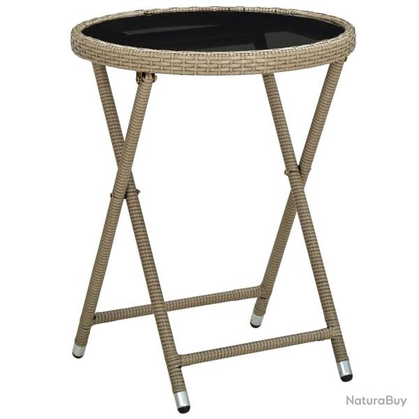 Table � th� Beige 60 cm R�sine tress�e et verre tremp�