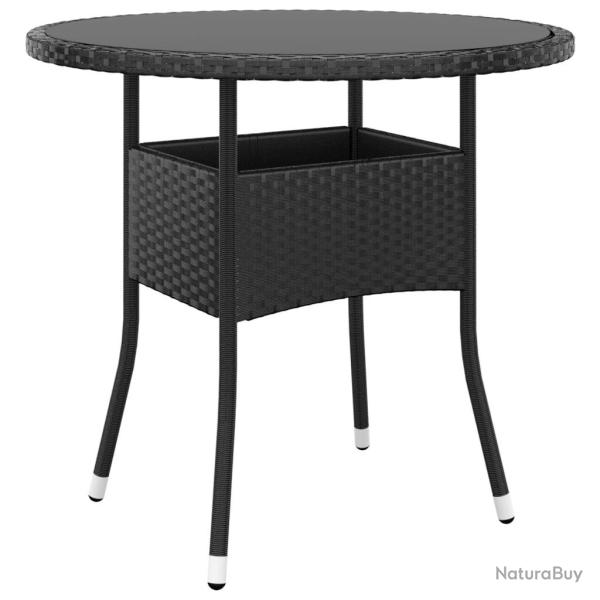 Table de jardin �80x75 cm Verre tremp�/r�sine tress�e Noir