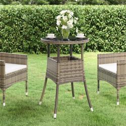 Table de jardin &Oslash;60x75 cm Verre tremp&eacute;/r&eacute;sine tress&eacute;e Gris