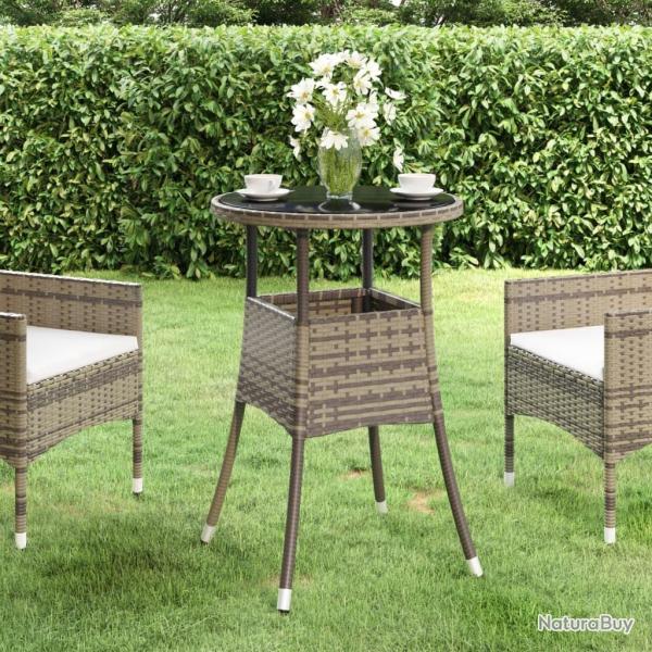 Table de jardin �60x75 cm Verre tremp�/r�sine tress�e Gris