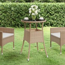 Table de jardin &Oslash;60x75 cm Verre tremp&eacute;/r&eacute;sine tress&eacute;e Beige