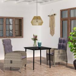 Ensemble &agrave; manger de jardin et coussins 3 pcs Gris et noir