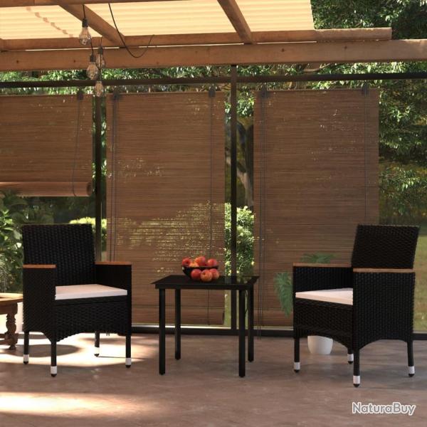 Ensemble � manger de jardin avec coussins 3 pcs noir