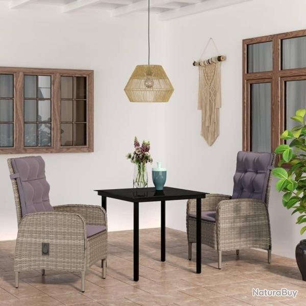 Ensemble � manger de jardin et coussins 3 pcs Gris et noir