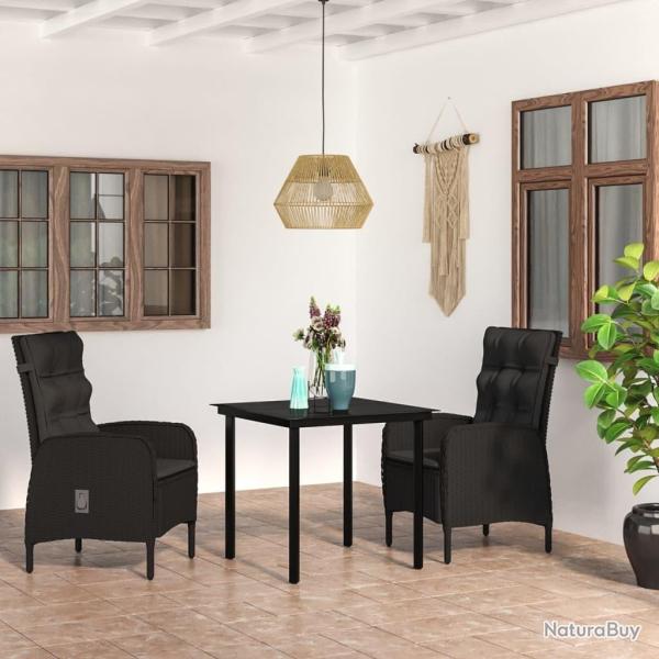 Ensemble � manger de jardin avec coussins 3 pcs noir