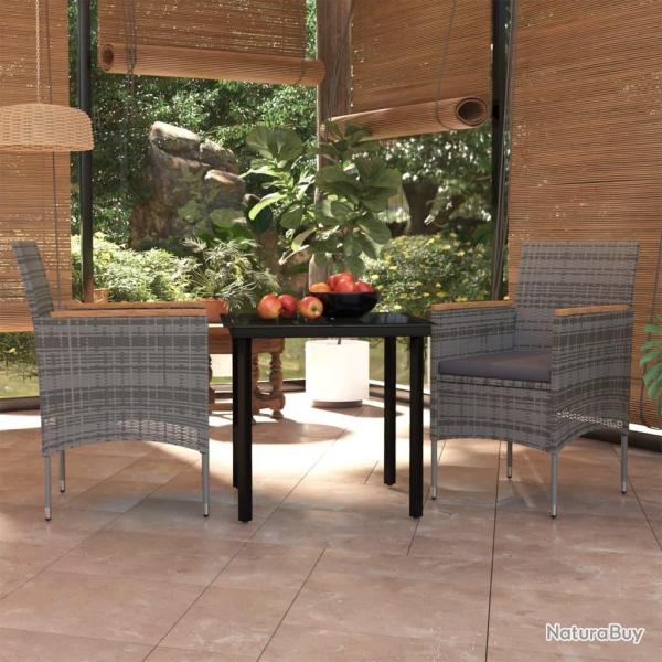 Ensemble � manger de jardin et coussins 3 pcs Gris et noir