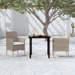 Ensemble &agrave; manger de jardin avec coussins 3 pcs Beige et noir