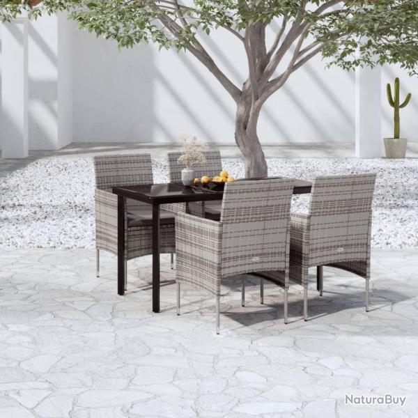 Ensemble � manger de jardin et coussins 5pcs Gris/noir