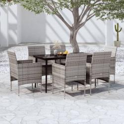 Ensemble &agrave; manger de jardin coussins 7pcs Gris et noir