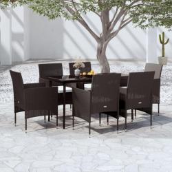 Ensemble &agrave; manger de jardin avec coussins 7 pcs Noir