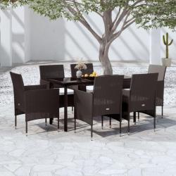 Ensemble &agrave; manger de jardin avec coussins 7 pcs Noir