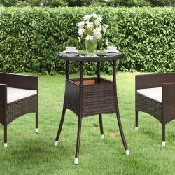 Table de jardin &Oslash;60x75 cm Verre tremp&eacute;/r&eacute;sine tress&eacute;e Marron