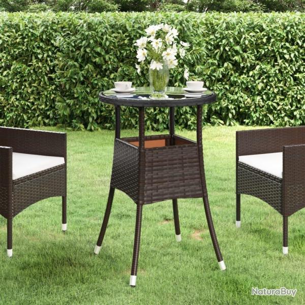 Table de jardin �60x75 cm Verre tremp�/r�sine tress�e Marron