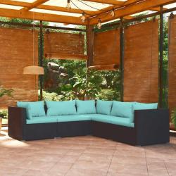 Salon de jardin 5 pcs avec coussins R&eacute;sine tress&eacute;e Noir