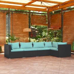 Salon de jardin 5 pcs avec coussins R&eacute;sine tress&eacute;e Noir