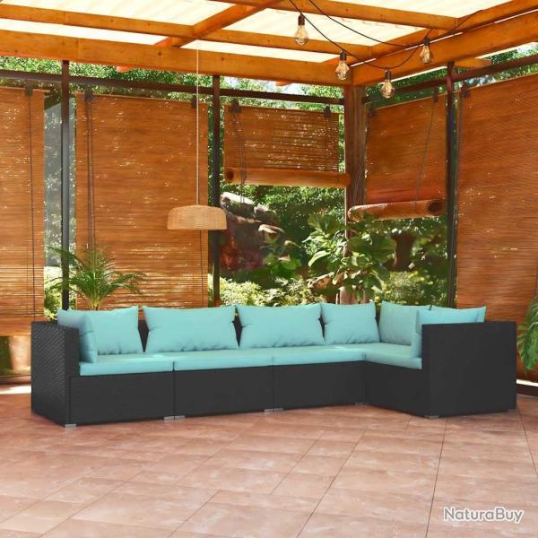 Salon de jardin 5 pcs avec coussins R�sine tress�e Noir