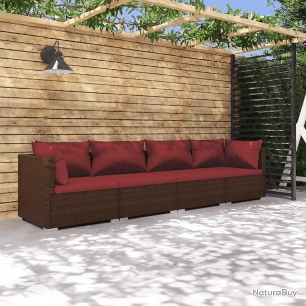 Salon de jardin 4 pcs avec coussins R�sine tress�e Marron