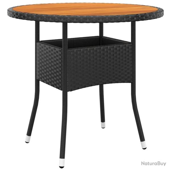Table de jardin �80x75 cm R�sine tress�e et bois d'acacia Noir