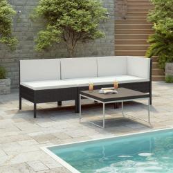 Salon de jardin 3 pcs avec coussins R&eacute;sine tress&eacute;e Noir