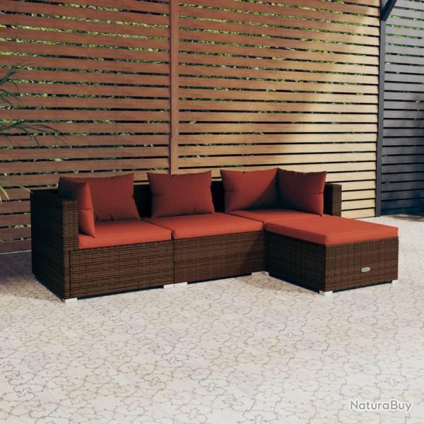 Salon de jardin 4 pcs avec coussins R�sine tress�e Marron