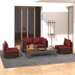 Salon de jardin 4 pcs avec coussins R&eacute;sine tress&eacute;e Marron