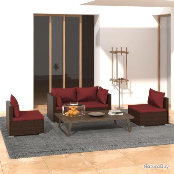Salon de jardin 4 pcs avec coussins R�sine tress�e Marron