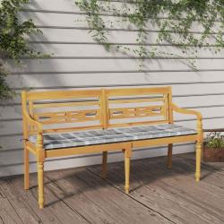 Banc Batavia coussin &agrave; motif de carreaux gris 150cm Bois teck
