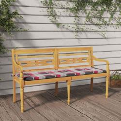 Banc Batavia coussin &agrave; motif de carreaux rouges 150cm Bois teck