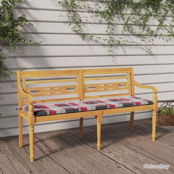 Banc Batavia coussin � motif de carreaux rouges 150cm Bois teck