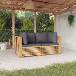 Canap&eacute;s d'angle de jardin et coussins 2 pcs Bois teck massif