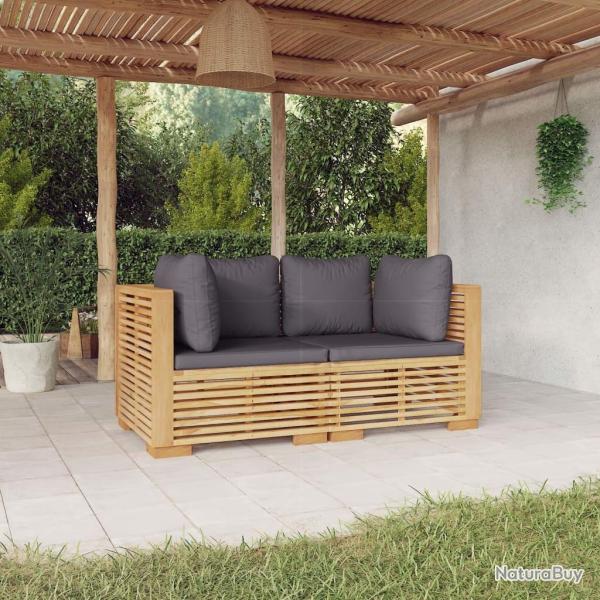 Canap�s d'angle de jardin et coussins 2 pcs Bois teck massif