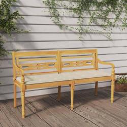 Banc Batavia avec coussin cr&egrave;me 150 cm Bois de teck massif