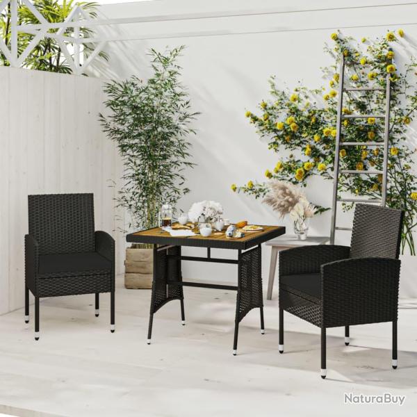 Ensemble � manger d'ext�rieur 3 pcs R�sine tress�e Noir