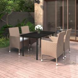 Ensemble &agrave; manger de jardin coussins 5 pcs R&eacute;sine tress&eacute;e Verre