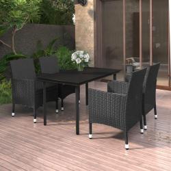 Ensemble &agrave; manger de jardin coussins 5 pcs R&eacute;sine tress&eacute;e Verre