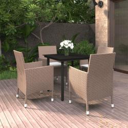 Ensemble &agrave; manger de jardin coussins 5 pcs R&eacute;sine tress&eacute;e Verre