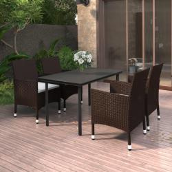Ensemble &agrave; manger de jardin coussins 5 pcs R&eacute;sine tress&eacute;e Verre