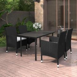 Ensemble &agrave; manger de jardin coussins 5 pcs R&eacute;sine tress&eacute;e Verre