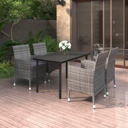 Ensemble &agrave; manger de jardin coussins 5 pcs R&eacute;sine tress&eacute;e Verre