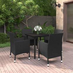 Ensemble &agrave; manger de jardin coussins 5 pcs R&eacute;sine tress&eacute;e Verre